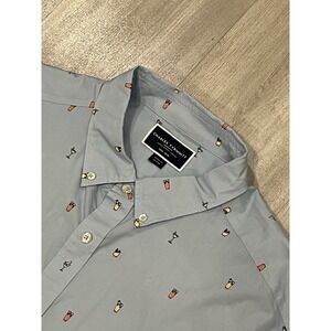 Men's Charles Tyrwhitt Non-Iron Blue Glass Drink AOP Button Up Shirt 2XL